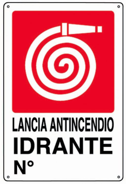 PUBBLICENTRO - CARTELLO METALLICO LANCIA ANTINCENDIO IDRANTE N. 300X200MM