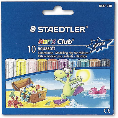 STAEDTLER - 10 PEZZI - NORIS CLUB CILINDRI DI PLASTILINA GLITTERATA ACQUASOFT - COLORI ASSORTITI