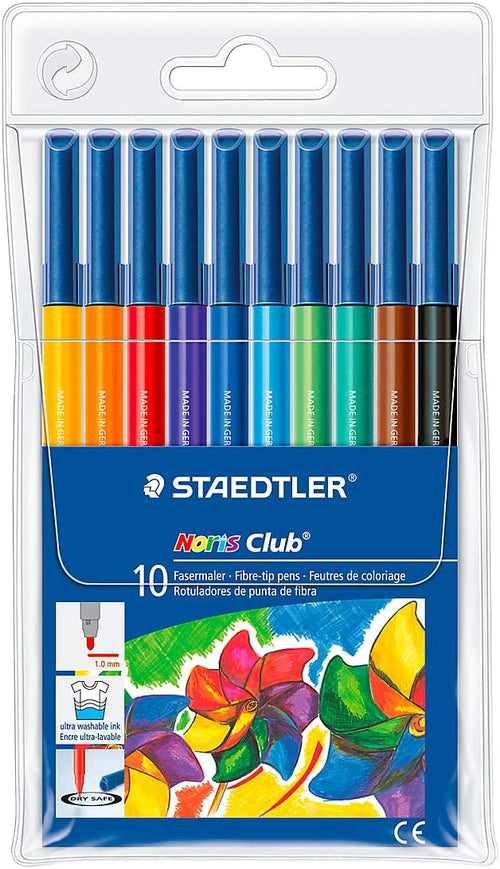STAEDTLER - 10 PEZZI - NORIS CLUB PENNARELLI CON PUNTA SINTETICA LAVABILI - COLORI ASSORTITI