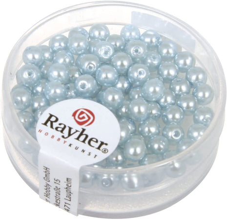 RAYHER - 85 PEZZI - PERLE CERATE IN VETRO RINASCIMENTO 4MM - COLORE CELESTE