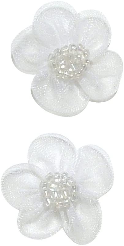 RAYHER - 6 PEZZI - FIORI DI NASTRO ORGANAZA CON PERLINE 2,5CM - COLORE BIANCO