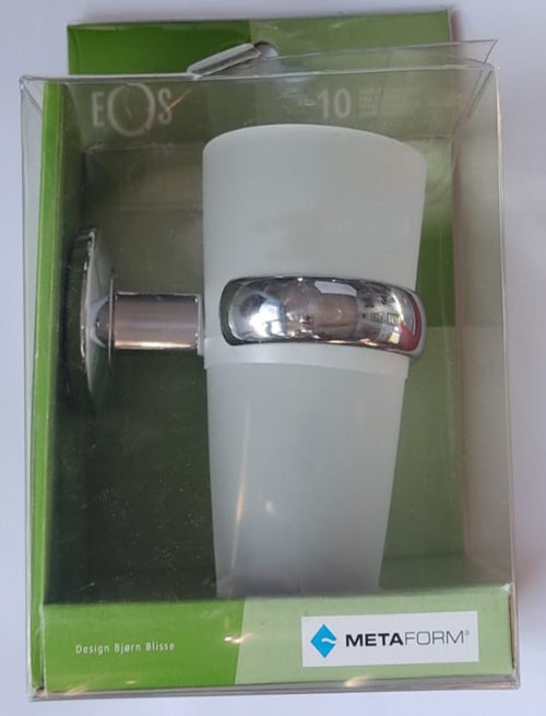METAFORM - BICCHIERE PORTA SPAZZOLINI IN VETRO SATINATO OPACO EOS 785 - SUPPORTO IN CROMO