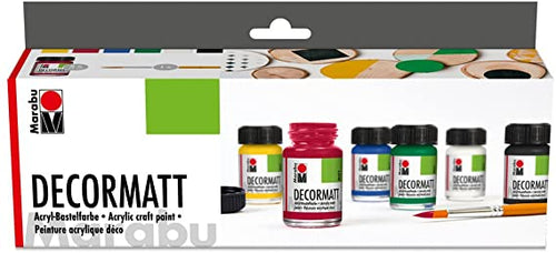 MARABU - BOX DA 6 COLORI ACRILICI DECORMATT PER METALLO/PIETRA/LEGNO/CARTA 6x15ML