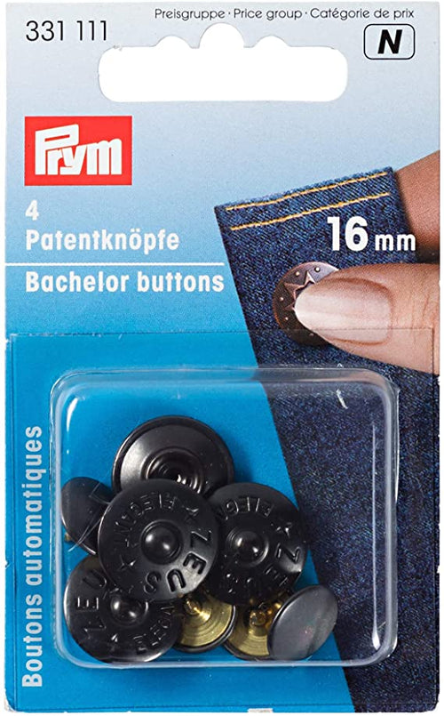PRYM - BOTTONI IN METALLO BREVETTATI ZEUS PER SCAMPOLI - COLORE NERO