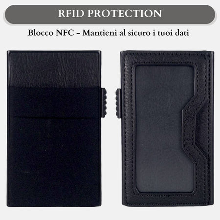 Sei G portacarte in alluminio nero con tasca elastica