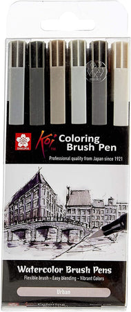 SAKURA - SET 6 PENNE PER SFUMATURE AD ACQUA "SAKURA KOI" - COLORE GRIGIO