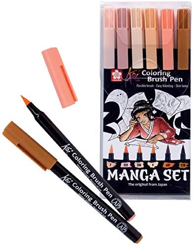 SAKURA -SET 6 PENNE IN ASTUCCIO COLORING BRUSH PEN PER DISEGNO MANGA