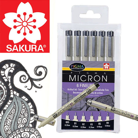 SAKURA - SET 6 PENNE DI PRECISIONE "PIGMA MICRON" - COLORE NERO