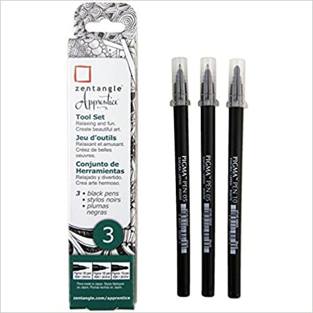SAKURA - SET 3 PENNE PER BORDI "ZENTANGLE APPRENTICE" - 3 MISURE