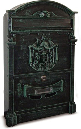 TECHNOMAX - CASSETTA POSTALE "ORCHIDEA" 41x26x9CM - FRONTALE IN ALLUMINIO PRESSOFUSO - COLORE VERDE ANTICO GRAFFIATO