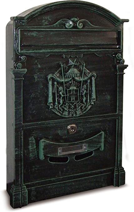 TECHNOMAX - CASSETTA POSTALE ORCHIDEA 41x26x9CM - FRONTALE IN ALLUMINIO PRESSOFUSO - COLORE VERDE ANTICO GRAFFIATO