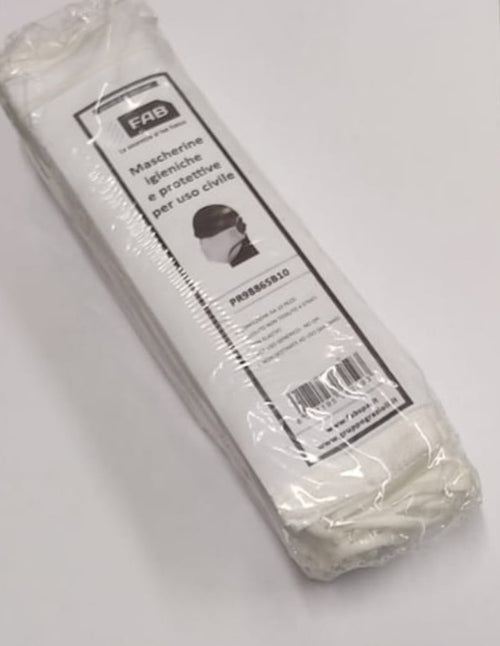 FAB S.p.A. - CONFEZIONE DA 10 PEZZI - MASCHERINE IGIENICHE E PROTETTIVE CON ELASTICI PER USO CIVILE - IN TNT COLORE BIANCO