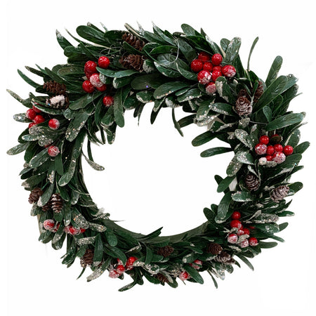 Ghirlanda retro porta natalizio con bacche rosse e pigne da Ø 42 cm