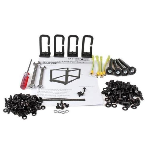 Startech.com server rack a 4 montanti 12u open frame, armadio rack di rete 19\ con ruote, piedini di livellamento/montaggio a pavimento, quadro rack scorrevole/profondità regolabile per apparecchiature av/dati/it - 4POSTRACK12U