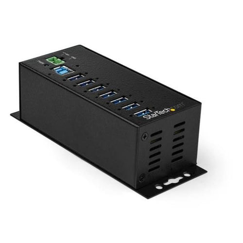 Startech.com hub usb a 7 porte con adattatore di alimentazione - protezione contro le sovratensioni - hub di trasferimento dati usb 3.0 industriale in metallo - montaggio su guida din, a parete o su scrivania - hub usb 3.1 gen 1 ad alta velocità da 5 gbps