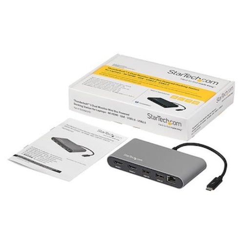 Startech.com mini dock thunderbolt 3 - docking station portatile per doppio monitor hdmi 4k 60hz, hub 2x usb-a (3.0/2.0), gbe - cavo 28cm - adattatore multiporta tb3 - mac/windows - TB3DKM2HDL