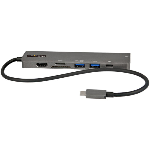 Startech.com adattatore multiporta usb c - da usb-c a hdmi 2.0 4k 60hz, 100w power delivery pass-through, slot sd/microsd, hub usb 3.0 a 2 porte - usb type-c mini dock - cavo integrato da 30cm - DKT30CHSDPD1