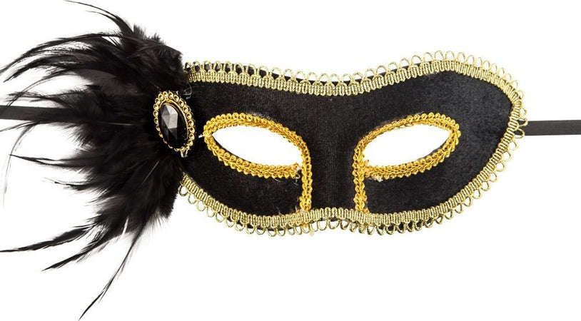 00761-1 MASCHERA NERA IN PLASTICA RIGIDA C/VELLUTO, PIUME E GEMMA Salute e cura della persona/Erotismo e contraccezione/Abbigliamento erotico/Donna/Costumi e travestimenti Kondorama - Martinsicuro, Commerciovirtuoso.it