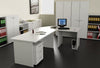 Scrivania ufficio in legno verniciato e fianchi in metallo cm. 80/140/160X80X72H
