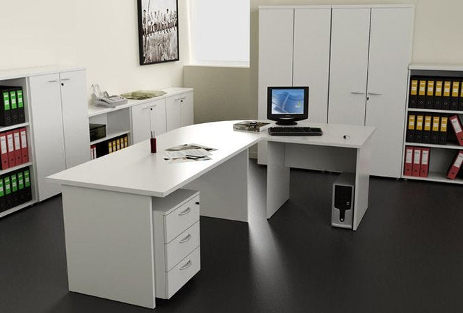 Scrivania ufficio in legno verniciato e fianchi in metallo cm. 80/140/160X80X72H