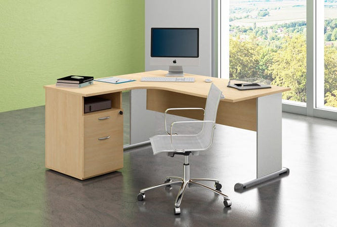 Scrivania ufficio in legno verniciato e fianchi in metallo cm. 80/140/160X80X72H