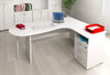 Scrivania ufficio in legno verniciato e fianchi in metallo cm. 80/140/160X80X72H