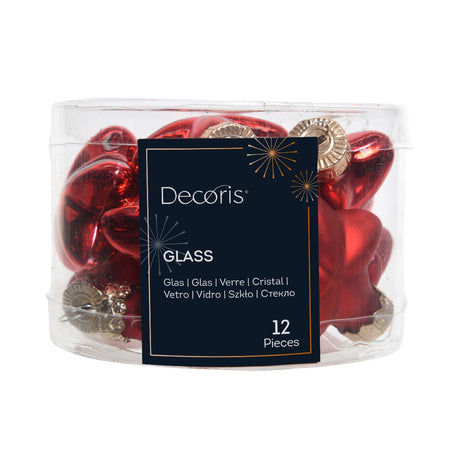 Palline a forma di stella in vetro per albero di natale rosso, confezione da 12 pezzi