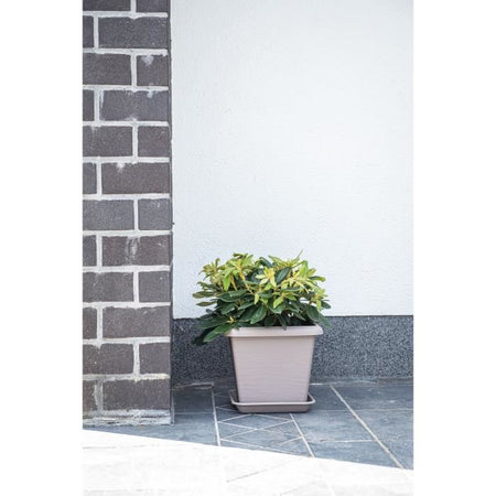 Vaso da Fiori Quadrato - GARDEN ID - Tortora Teramo - 40 x 35 cm - Antigraffio - Effetto Pietra - Con Fori