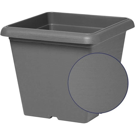 Vaso da fiori quadrato - GARDEN ID - Teramo nero-antracite - 40 x 35 cm - Antigraffio - Effetto pietra - Con fori