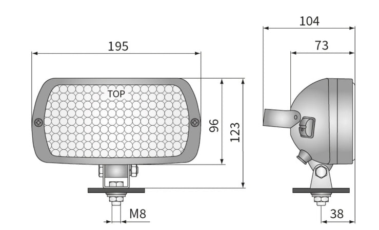 Faro alogeno ampio raggio rettangolare 195x96mm