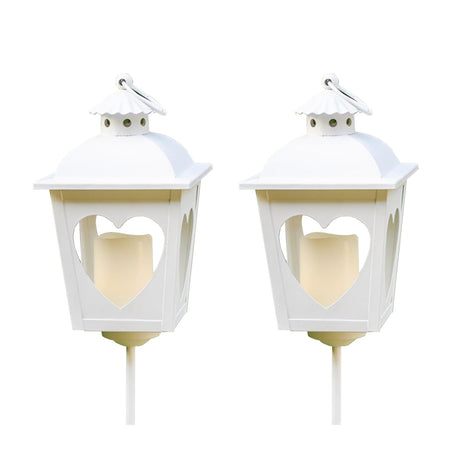 Set 2 Lanterne con cuore a batteria con candela effetto fiamma a led per interno.