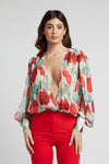 Blusa crepon fantasia+raso