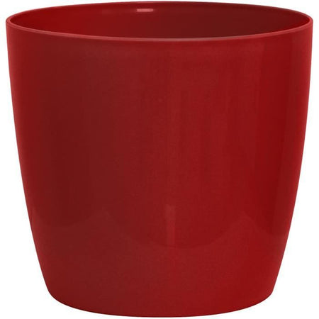 Vaso per piante lucido - GARDEN ID - Rosso brillante con ruote - 35 x 32 cm - Aspetto ceramica - Impermeabile - Facile da spostare