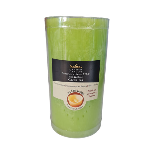 Candela in cera colorata con luce a led effetto realistico h 15 cm