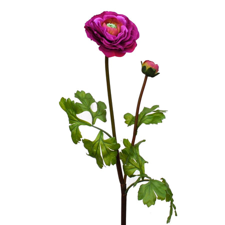 Fiore artificiale Ranuncolo Fucsia  h 60 cm effetto realistico con foglie verdi