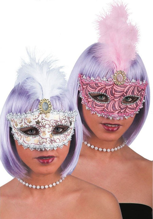 01754-1 Maschera in Plastica Glitterata C/piume E Gemma, Colori Assortiti Salute e cura della persona/Erotismo e contraccezione/Abbigliamento erotico/Donna/Costumi e travestimenti Kondorama - Martinsicuro, Commerciovirtuoso.it