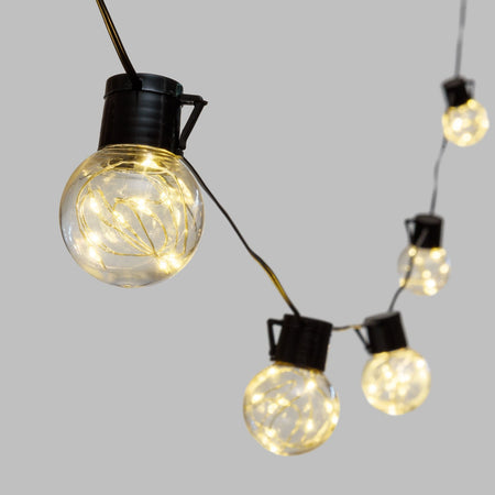Catena solare 15 lampadine Ø 50 mm luce calda da esterno 6 mt