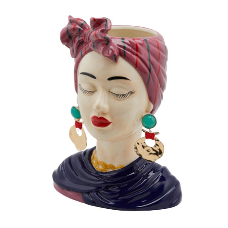 Vaso Faccia decorativa "Lady Dal Mondo" porta fiori o piante in ceramica volto