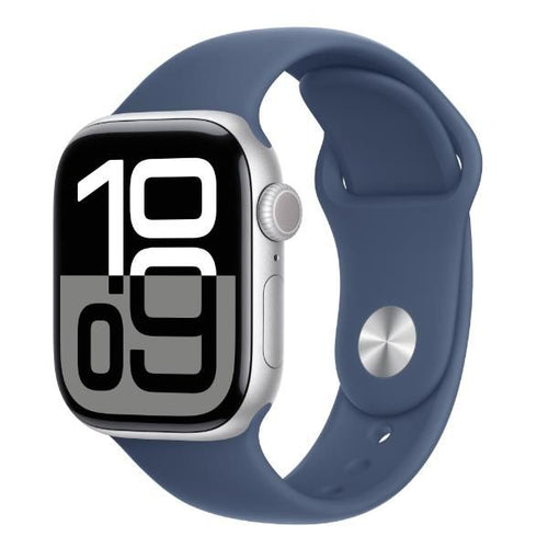 Aw s10 gps 46mm silver aluminium case with denim sport band - s/m - MWWL3QL/A