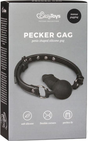 Easytoys Pecker Gag silicone nero regolabile, resistente agli strappi e impermeabile