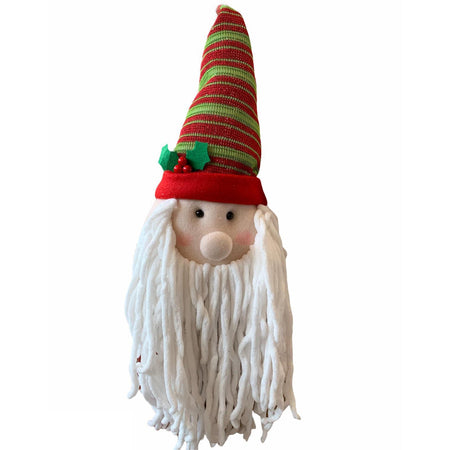 Puntale per albero buffo babbo natale con cappello e barba h 45 cm decorazione