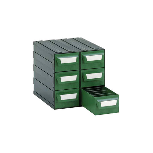 Cassettiera modello L componibile in plastica ad alta resistenza dotata di 6 cassetti verde