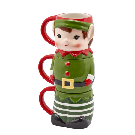 Tazze impilabili a forma di Elfo, set da 3 pezzi, colore verde, con manico rosso