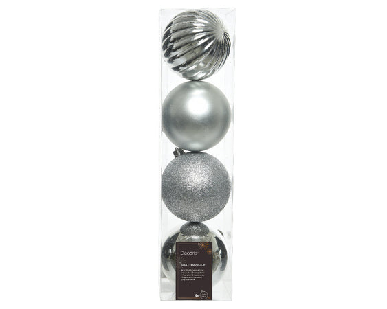 Palline per albero di natale in plastica infrangibile color argento da 10 cm, 4 pezzi