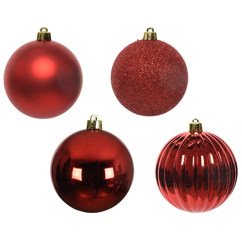 Palline per albero di natale in plastica infrangibile color Rosso Chiaro da 10 cm, tubo da 4 pezzi