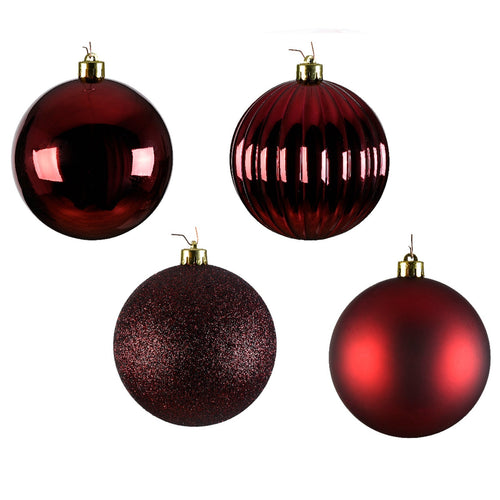 Palline per albero di natale in plastica infrangibile color Rosso scuro da 10 cm, 4 pezzi