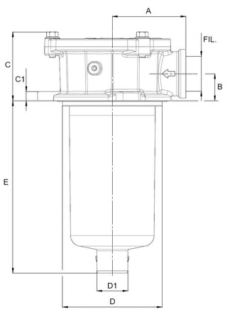 Filtro semi immerso da 1/2" filtrzione 90µ lunghezza 106mm