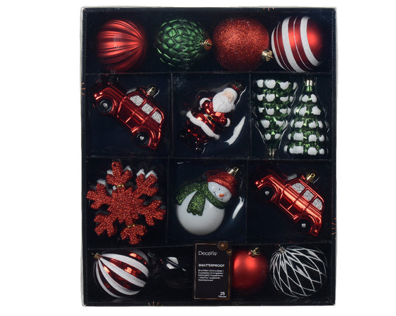 Palline in plastica infrangibile per albero decorazione natalizia mix box da 25 pezzi