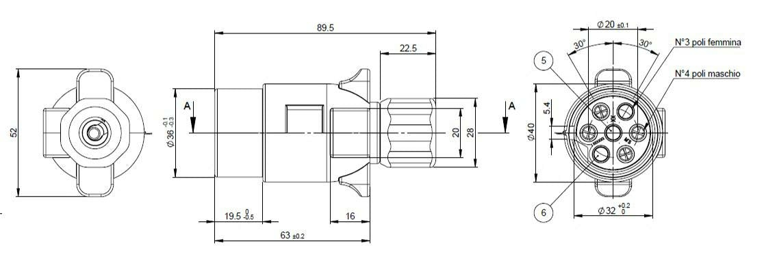 Spina 7 poli con chiusura a scatto e ghiera