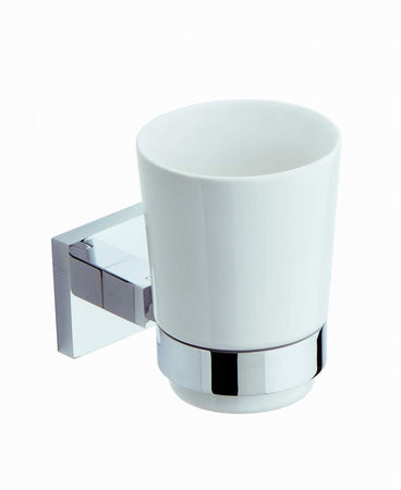 METAFORM - PORTA BICCHIERE PER SPAZZOLINI "KUBE 029" - IN OTTONE CROMATO E CERAMICA